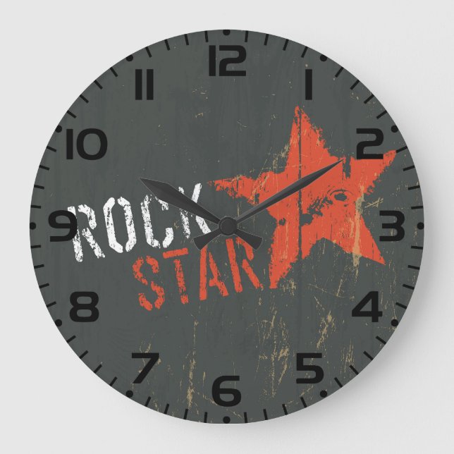 Rock Star Distressed Grunge Red Star Large Clock (Front)