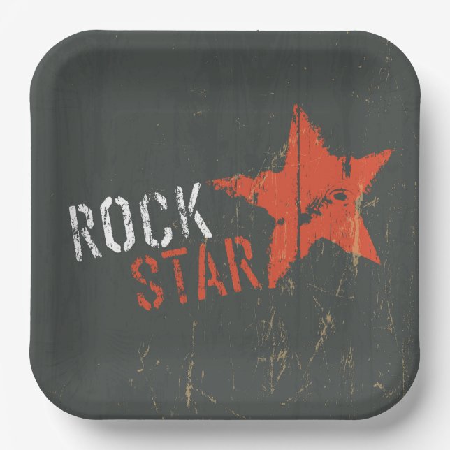 Rock Star Distressed Grunge Red Star Paper Plates (Front)