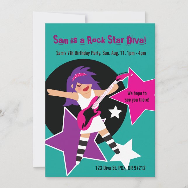 Rock Star Diva Birthday Invites (Front)