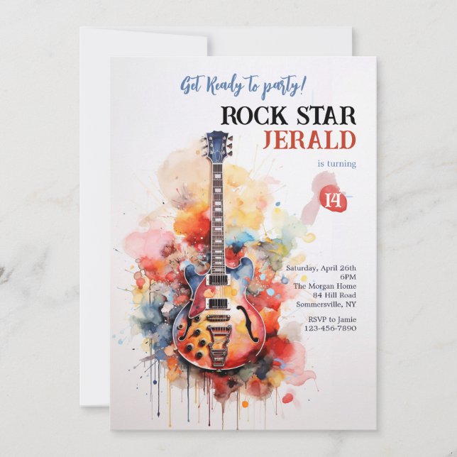 Rock Star Electric Guitar Invitation (Front)