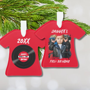 Rock Star First Birthday Vinyl Record Red T-Shirt Ornament
