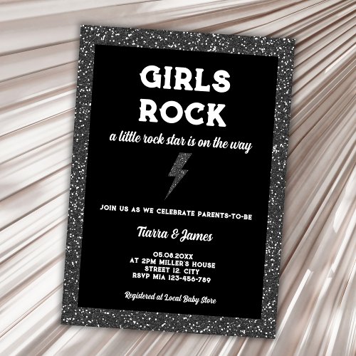 Rock Star Girl Baby Shower Black Rock And Roll Invitation