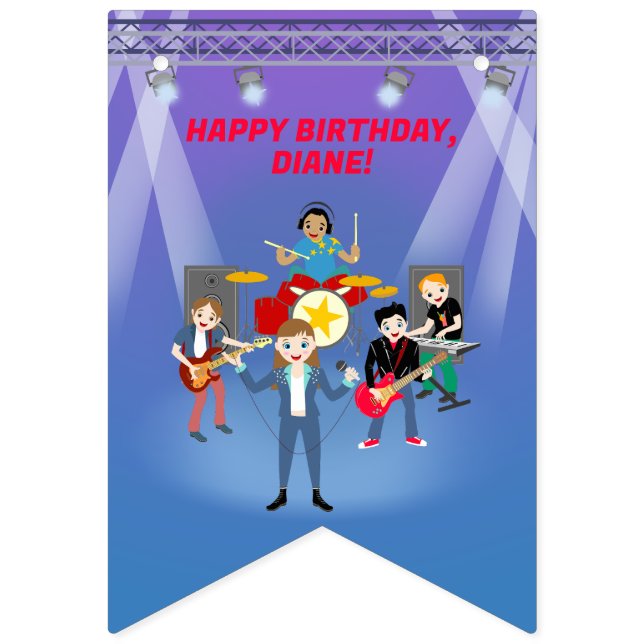 Rock Star Girl Band Birthday Party Bunting Flags (First Flag)