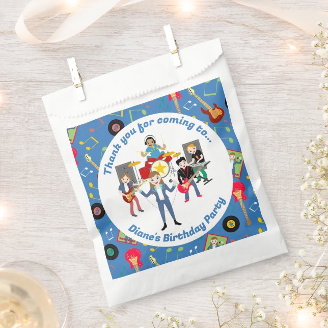 Rock Star Girl Band Birthday Party Favor Bag (Clipped)