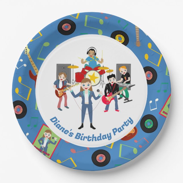 Rock Star Girl Band Birthday Party Paper Plates (Front)