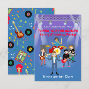 Rock Star Girl Band Birthday Party Thank You Card