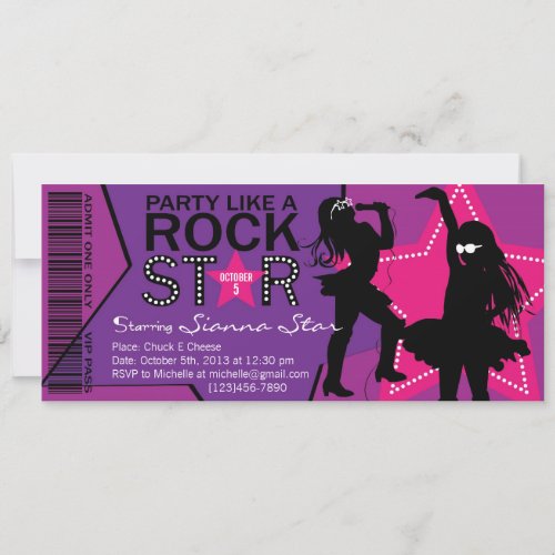 Rock Star Girl Band Birthday Purple Pink Custom Invitation