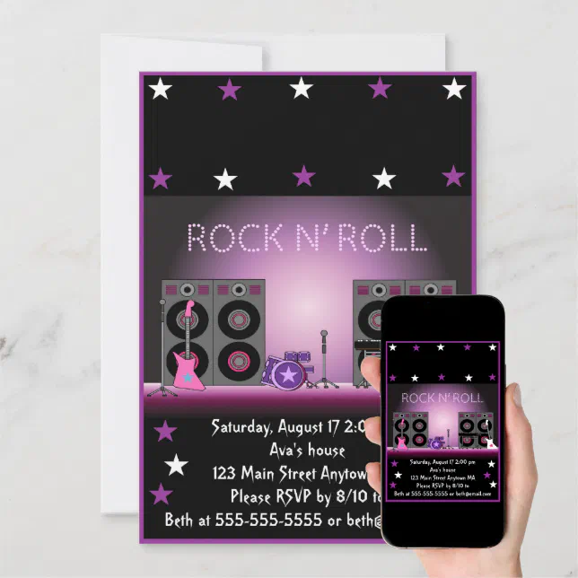 Rock Star Girl Birthday Invitation | Zazzle