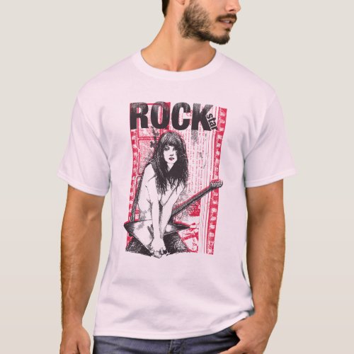 Rock Star Girl Strumming Melodies T_Shirt