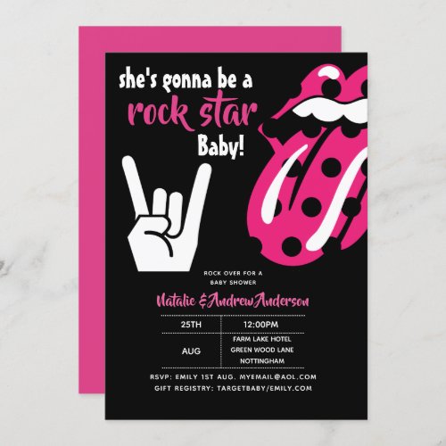 ROCK STAR Girls Baby Shower Hot Pink Modern Music Invitation