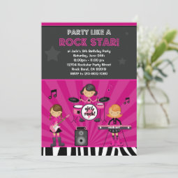 Rock Star Girls Birthday Party Invitation | Zazzle