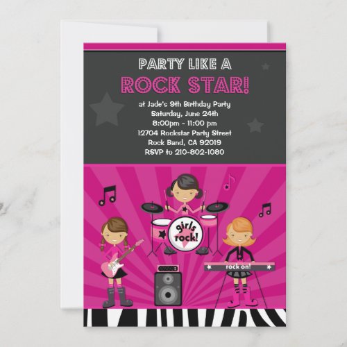 Rock Star Girls Birthday Party Invitation