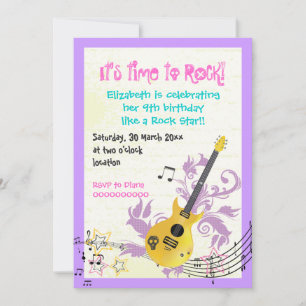 Rock star girly electric guitar birthday invitation