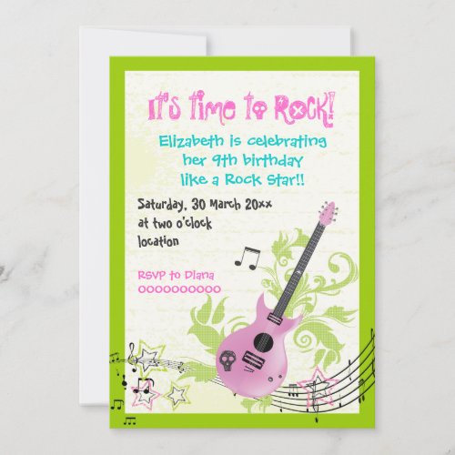 Rock star girly electric guitar birthday invitation