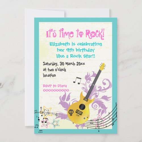 Rock star girly electric guitar birthday invitation