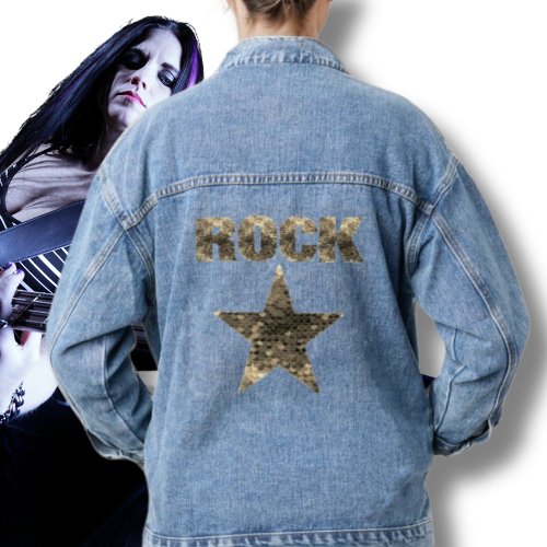 Rock Star Gold Letters Blue  Denim Jacket
