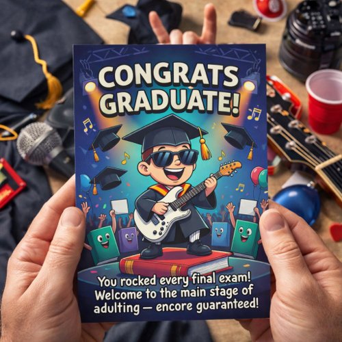 Rock‑Star Graduation Celebration Design Holiday Card