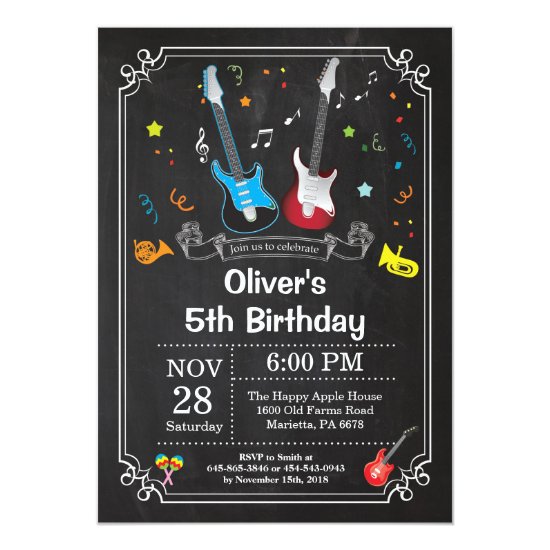 Rock Star Guitar Birthday Invitation Music Boy