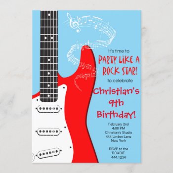 Rock Star Guitar Birthday Invitations by ThreeFoursDesign at Zazzle