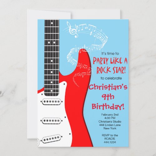 Rock Star Guitar Birthday Invitations