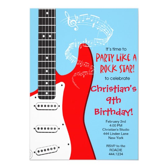 Rock Star Guitar Birthday Invitations | Zazzle.com