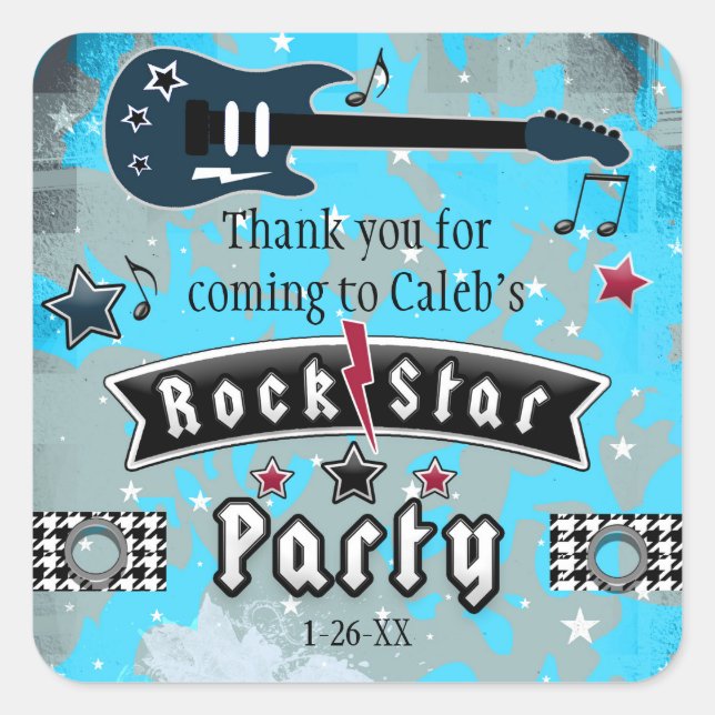 Rock Star Guitar Birthday Party Favor Stickers (Front)