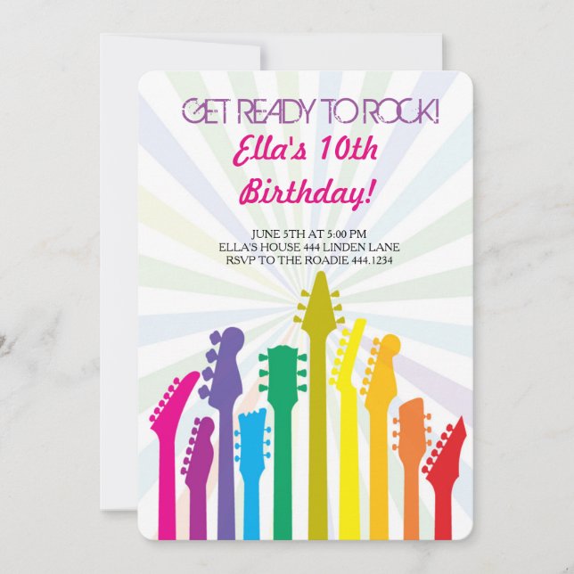 Rock Star Guitar Birthday Party Invitations (Front)