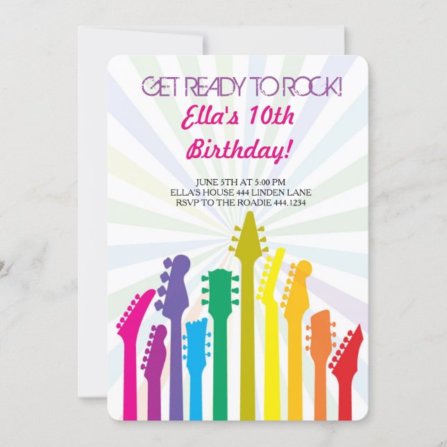 Rock Star Guitar Birthday Party Invitations (Front)