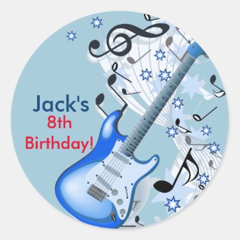 Rock Star Guitar Birthday Stickers by ThreeFoursDesign at Zazzle