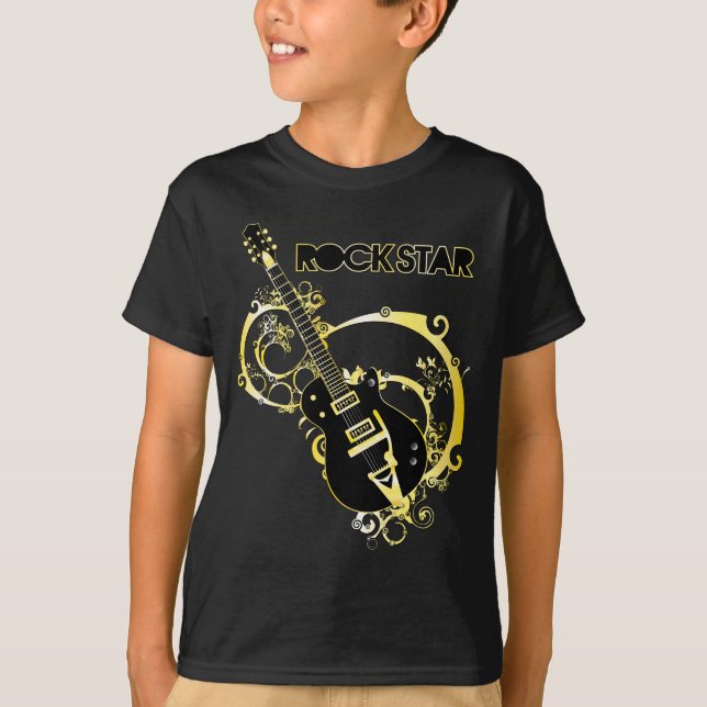 Rock Star Guitar - Black & Gold T-Shirt (Front)