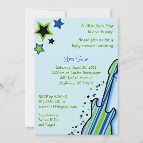 Rock Star Guitar Boy Baby Shower Invitations