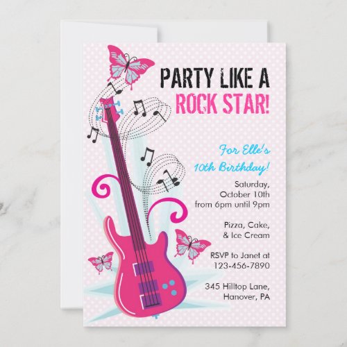 Rock Star, Guitar Hero, Birthday Party Invitations