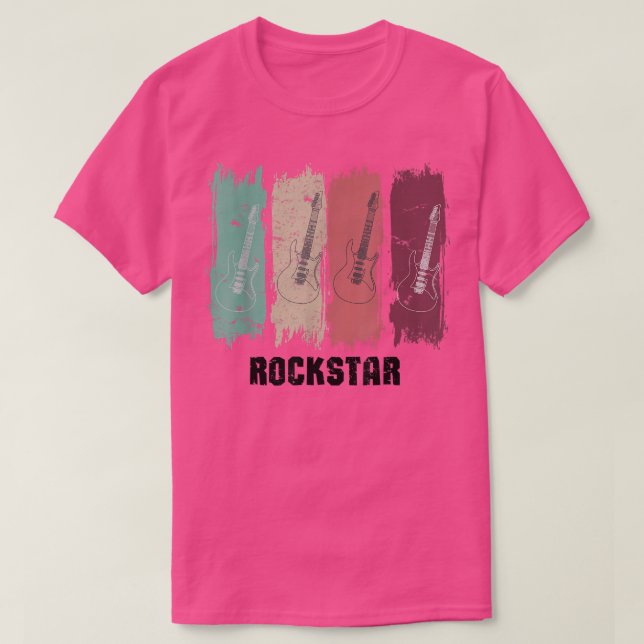 Rock star guitar lets rock retro musical instrumen T-Shirt (Design Front)