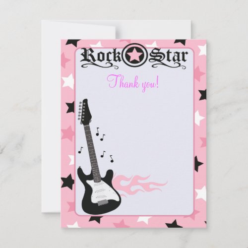 Rock Star Guitar Pink 4x5 Flat Thank you note Announcements