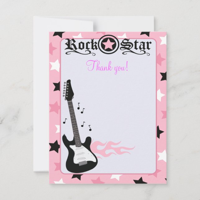 Rock Star Guitar Pink 4x5 Flat Thank you note Card (Front)