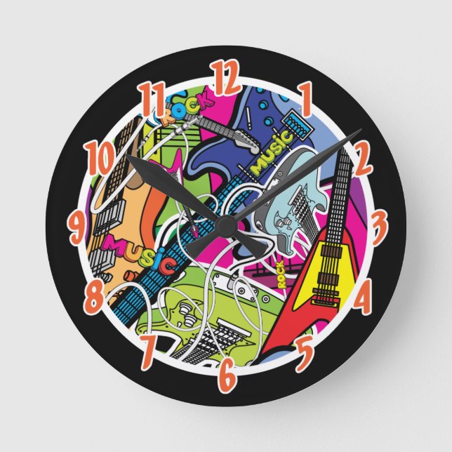 Rock Star Guitar Rocker Music Personalized Clock (Front)