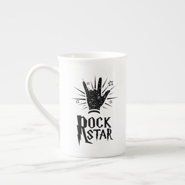 Rock Star Hand Symbol Bone China Mug (Left)