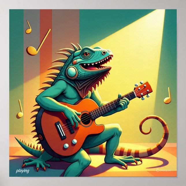 Rock Star Iguana Playing an Instrument Poster (Front)