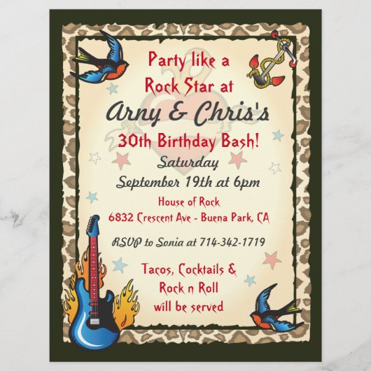 Rock Star invitation for Sonia (Front)