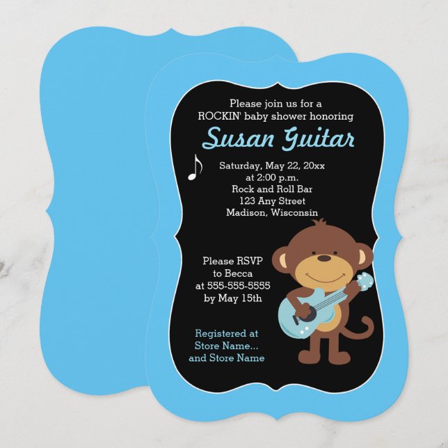 Rock Star Monkey Baby Shower / Choose Color! Invitation (Front/Back)
