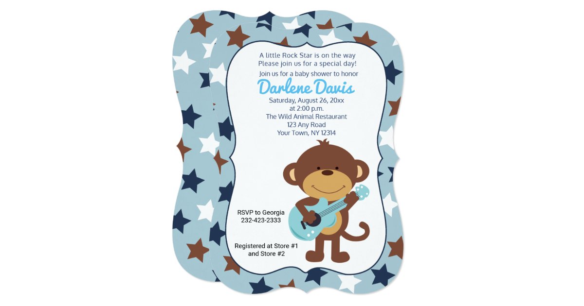 Rock Star Monkey Guitar Boy Baby Shower Invitation Zazzle Com