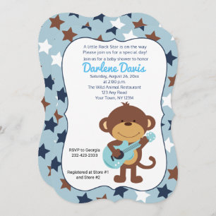 Rock Star Monkey Guitar Boy Baby Shower Invitation