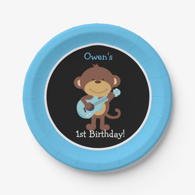 Rock Star Monkey Paper Plate / Custom Colors! (Front)