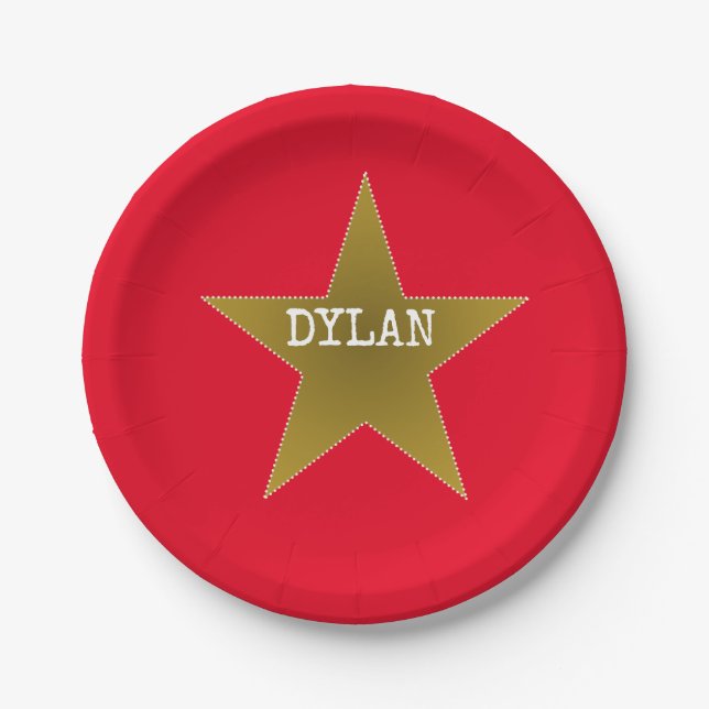 Rock Star Movie Star Birthday Party Red Gold Paper Plates (Front)
