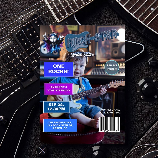 Rock Star "One Rocks!" Magazine Cover 1st Birthday Invitation (Rock Star "One Rocks!" Magazine Cover 1st Birthday Invitation)
