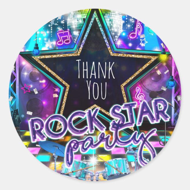 ROCK STAR PARTY Birthday Musical Dance Favor Classic Round Sticker (Front)