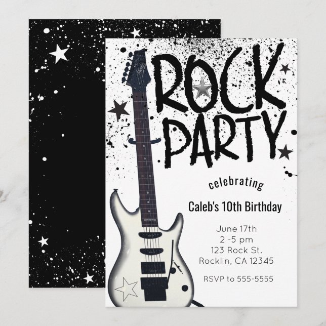 Rock Star Party Guitar Birthday Event Invitations (Front/Back)