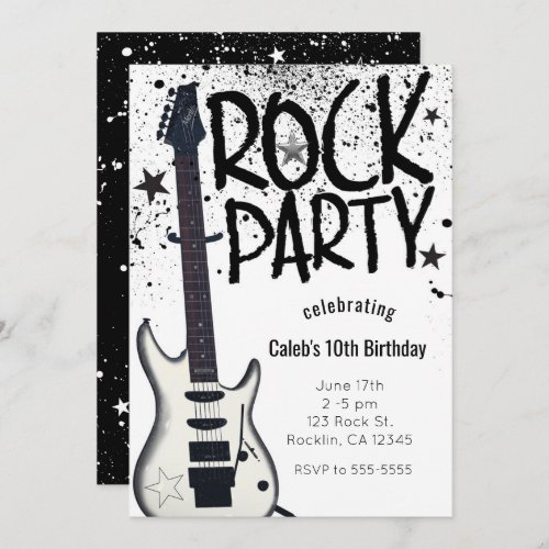 Rock Star Party Guitar Birthday Event Invitations