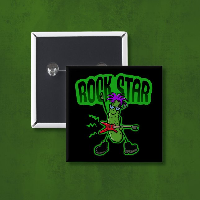 Rock Star Pickle - Funny Cartoon Button (Creator Uploaded)