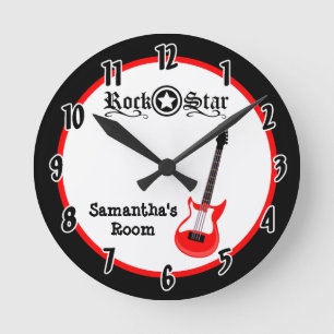 Rock Star Red Guitar Personalized Clock